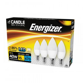 Energizer LED SES (E14) Opal Candle Non-Dimmable Bulb, Warm White 470 lm 5.2W (Pack 4)