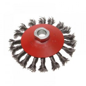 Faithfull Conical Wire Brush 100mm M10x1.5 Bore, 0.50mm Wire
