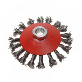 Faithfull Conical Wire Brush 115mm M14x2 Bore, 0.50mm Wire