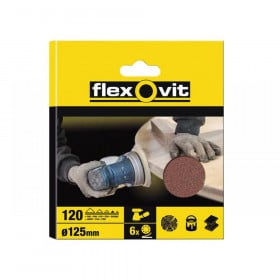 Flexovit Hook & Loop Sanding Disc 125mm Fine 120G 8 Holes (Pack 6)