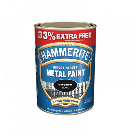 Hammerite Direct to Rust Smooth Finish Metal Paint Black 750ml + 33%