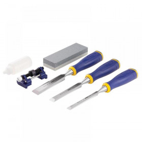 Irwin Marples MS500 ProTouch All-Purpose Chisel Set, 3 Piece + Sharpening Kit