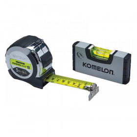 Komelon PowerBlade II Pocket Tape 5m (Width 27mm) (Metric only) with Mini Level