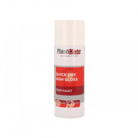 Plasti-kote Trade Quick Dry Trim Spray Paint High Gloss White 400ml