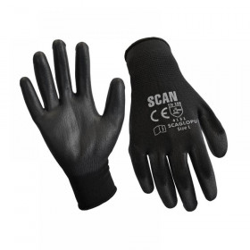 Scan Black PU Coated Gloves - L (Size 9) (240 Pairs)