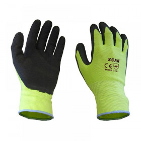 Scan Hi-Vis Yellow Foam Latex Coated Gloves - M (Size 8)