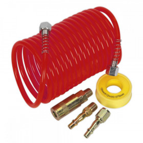 Sealey Air Hose Kit 5m x dia 5mm PU Coiled with Connectors