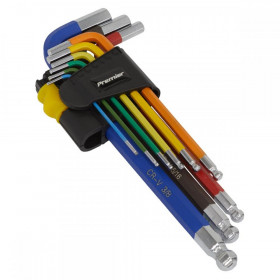 Sealey Ball-End Hex Key Set 9pc Long Colour-Coded Imperial