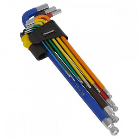 Sealey Ball-End Hex Key Set Extra-Long 9pc Colour-Coded Imperial