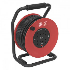 Sealey Cable Reel 50m 4 x 230V 2.5mm Heavy-Duty Thermal Trip