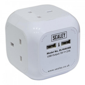 Sealey Extension Cable Cube 1.4m 4 x 230V + 2 x USB Sockets - White