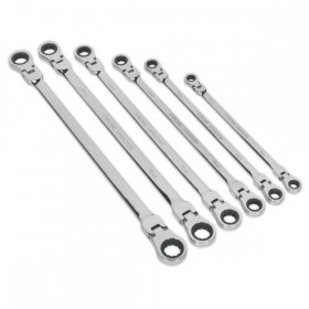Sealey Flexi-Head Double End Ratchet Ring Spanner Set 6pc Extra-Long Metric
