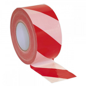 Sealey Hazard Warning Barrier Tape 80mm x 100m Red/White Non-Adhesive
