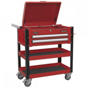 Sealey Heavy-Duty Mobile Tool & Parts Trolley 2 Drawers & Lockable Top - Red