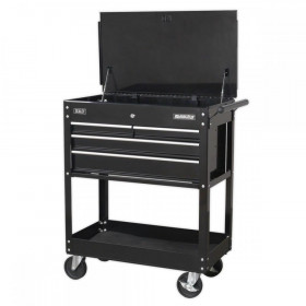 Sealey Heavy-Duty Mobile Tool & Parts Trolley with 4 Drawers & Lockable Top - Black