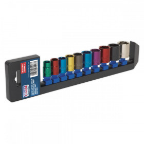 Sealey Multi-Coloured Socket Set 10pc 3/8"Sq Drive 6pt WallDrive Metric