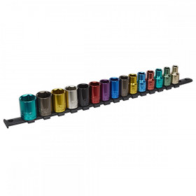 Sealey Multi-Coloured Socket Set 15pc 1/2"Sq Drive 6pt WallDrive Metric