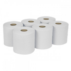Sealey Paper Roll White 2-Ply Embossed 150m Pack of 6