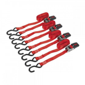 Sealey Ratchet Tie Down 25mm x 4m Polyester Webbing with S-Hooks 800kg Load Test - 2 Pairs