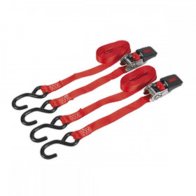 Sealey Ratchet Tie Down 25mm x 4m Polyester Webbing with S-Hooks 800kg Load Test - Pair