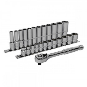 Sealey Ratchet Wrench & Socket Rail Set 25pc 3/8"Sq Drive