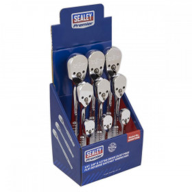 Sealey Ratchet Wrenches 1/4", 3/8" & 1/2"Sq Drive Pear-Head Flip Reverse Display Box of 9