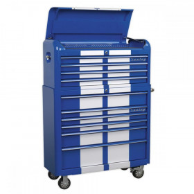 Sealey Retro Style Extra-Wide Topchest & Rollcab Combination 10 Drawer Blue/White Stripes