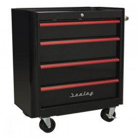 Sealey Rollcab 4 Drawer Retro Style- Black with Red Anodised Drawer Pulls