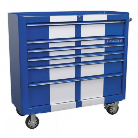 Sealey Rollcab 6 Drawer Wide Retro Style - Blue with White Stripes