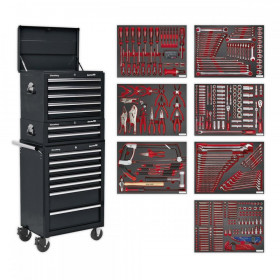 Sealey Tool Chest Combination 14 Drawer with Ball Bearing Slides - Black & 446pc Tool Kit