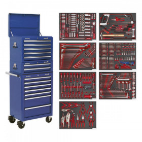 Sealey Tool Chest Combination 14 Drawer with Ball Bearing Slides - Blue & 446pc Tool Kit