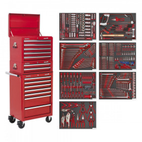 Sealey Tool Chest Combination 14 Drawer with Ball Bearing Slides - Red & 446pc Tool Kit