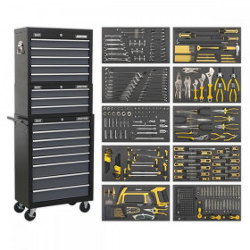 Sealey Tool Chest Combination 16 Drawer with Ball Bearing Slides - Black/Grey & 420pc Tool Kit