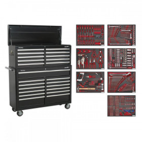 Sealey Tool Chest Combination 23 Drawer with Ball Bearing Slides - Black with 446pc Tool Kit
