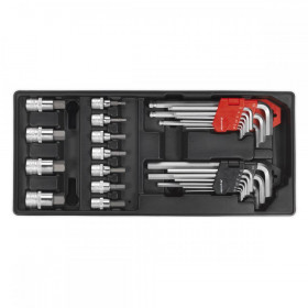 Sealey Tool Tray with Hex/Ball-End Hex Keys & Socket Bit Set 29pc