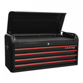 Sealey Topchest 4 Drawer Wide Retro Style - Black with Red Anodised Drawer Pulls