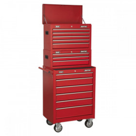 Sealey Topchest, Mid-Box & Rollcab 14 Drawer Stack - Red