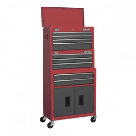 Sealey Topchest, Mid-Box & Rollcab 9 Drawer Stack - Red