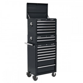 Sealey Topchest, Mid-Box & Rollcab Combination 14 Drawer with Ball Bearing Slides - Black