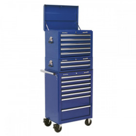 Sealey Topchest, Mid-Box & Rollcab Combination 14 Drawer with Ball Bearing Slides - Blue