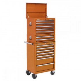 Sealey Topchest, Mid-Box & Rollcab Combination 14 Drawer with Ball Bearing Slides - Orange