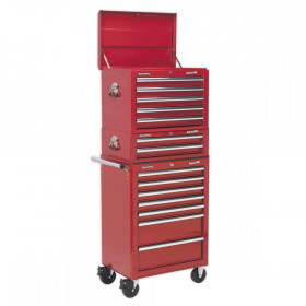 Sealey Topchest, Mid-Box & Rollcab Combination 14 Drawer with Ball Bearing Slides - Red