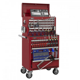 Sealey Topchest & Rollcab Combination 10 Drawer with Ball Bearing Slides - Red & 147pc Tool Kit