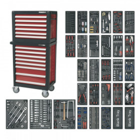 Sealey Topchest & Rollcab Combination 14 Drawer with Ball Bearing Slides & 1233pc Tool Kit