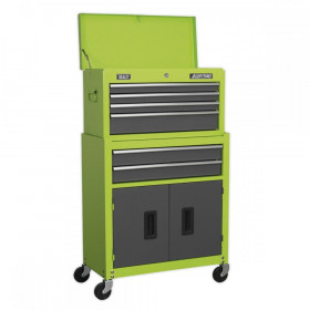 Sealey Topchest & Rollcab Combination 6 Drawer with Ball Bearing Slides - Hi-Vis Green/Grey