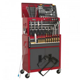 Sealey Topchest & Rollcab Combination 6 Drawer with Ball Bearing Slides - Red/Grey & 128pc Tool Kit
