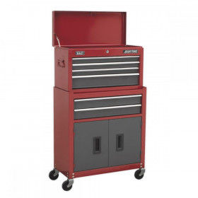 Sealey Topchest & Rollcab Combination 6 Drawer with Ball Bearing Slides - Red/Grey