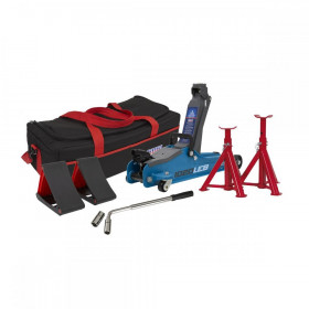 Sealey Trolley Jack 2tonne Low Entry Short Chassis - Blue and Accessories Bag Combo