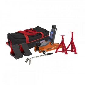 Sealey Trolley Jack 2tonne Low Entry Short Chassis - Orange and Accessories Bag Combo