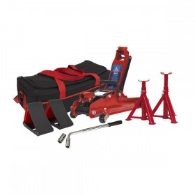 Sealey Trolley Jack 2tonne Low Entry Short Chassis - Red & Accessories Bag Combo